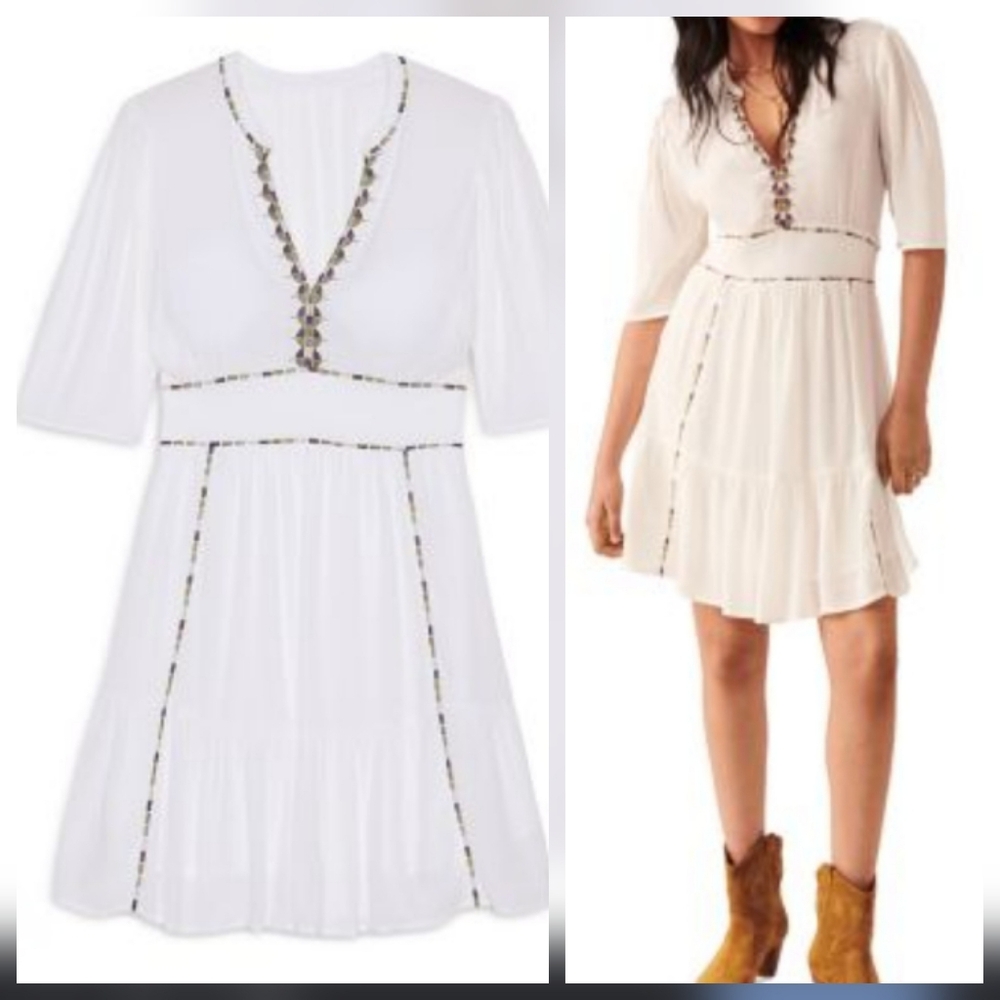 Nwt Ba&sh Teresa Ivory V-Neck Babydoll Puff Sleeve Mini Dress